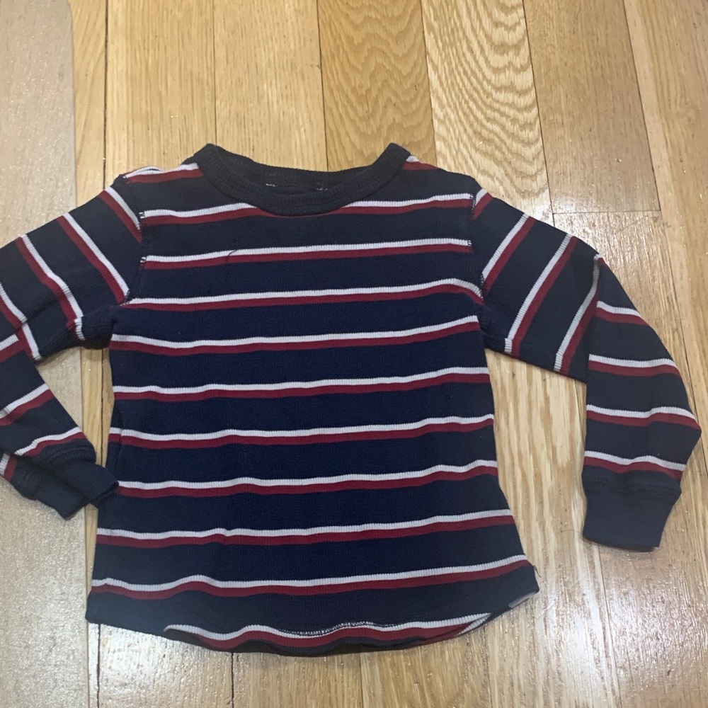 Kids Long-Sleeve Striped Knit Top - Navy, Red & White.Boys